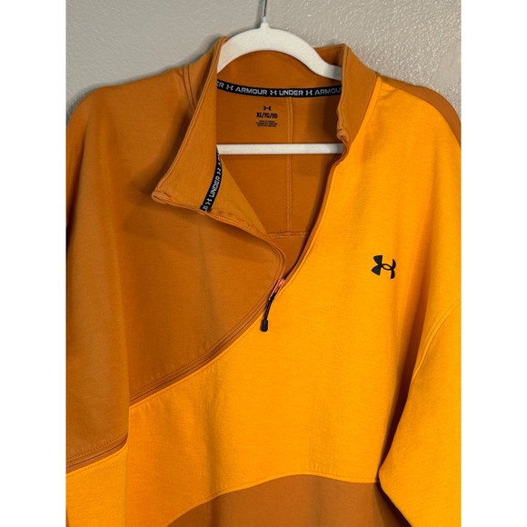 Under Armour Colorblock 1/4 Zip Pullover XL Orange Yellow Athletic Sweatshirt - Picture 3 of 10